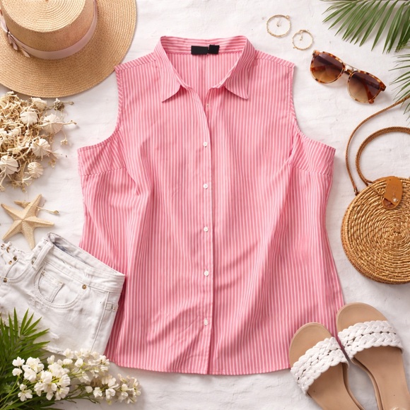 A.L.C. Tops - ALC Woman Pink White Stripe Sleeveless Button Down Blouse 3X Wrinkle Free